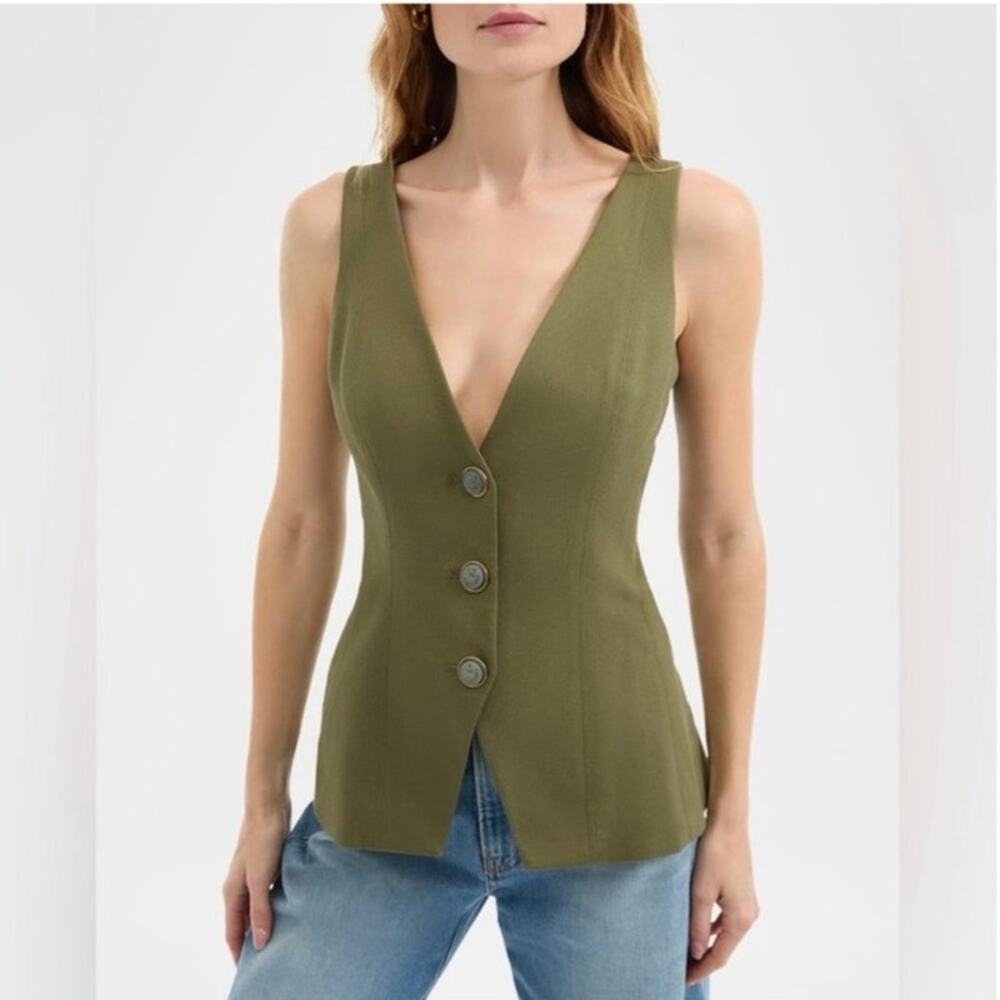 NWOT Veronica Beard Avalina Tailored Vest in Stone Army SZ 6